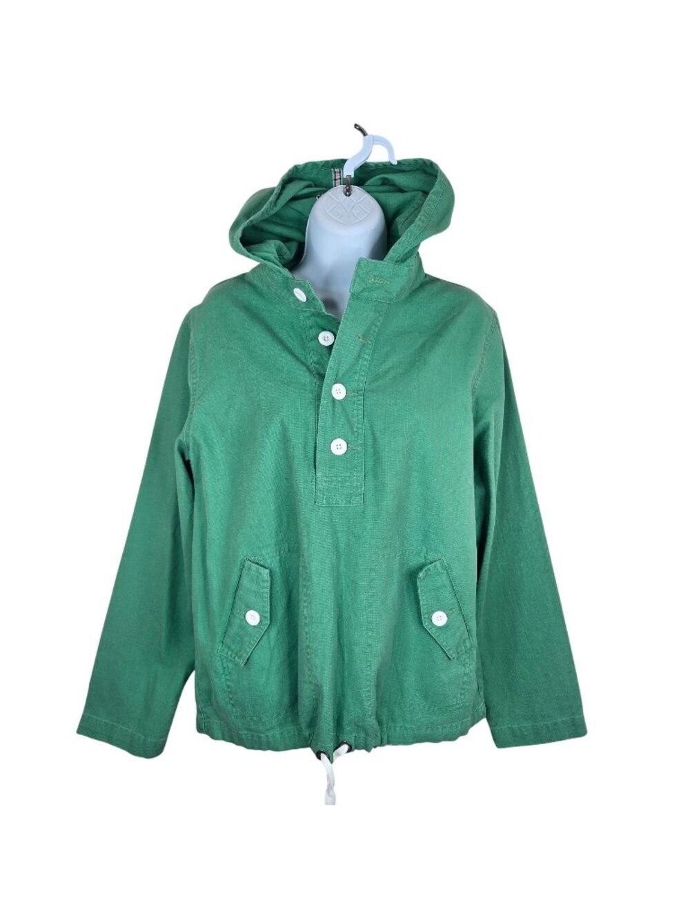 Green Hooded Lightweight Popover Jacket Drawstring Hem Womens M NEW